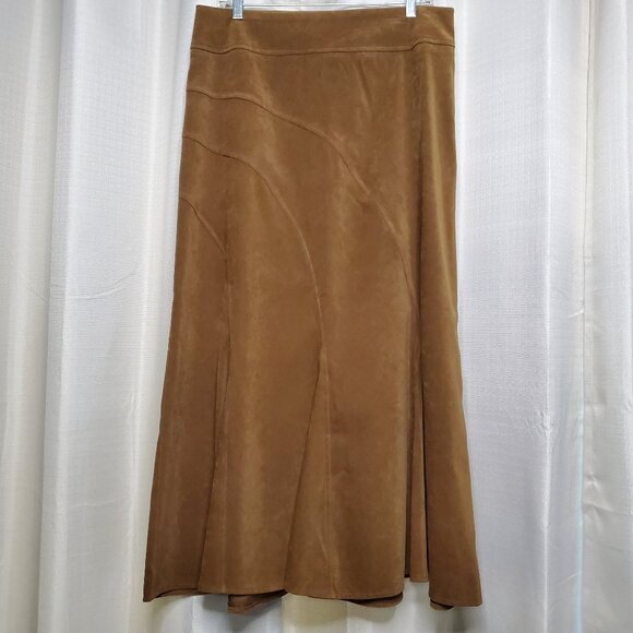 NWOT Tribal Stretch-Extensible Camel Brown Skirt Faux Suede Midi Skirt Size 10 - Picture 8 of 11